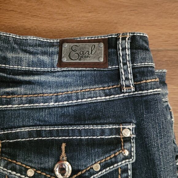 Earl Jeans Womens Size 8 Blue Bootcut Mid Rise Flap Pocket Rhinestone Denim - Picture 11 of 12